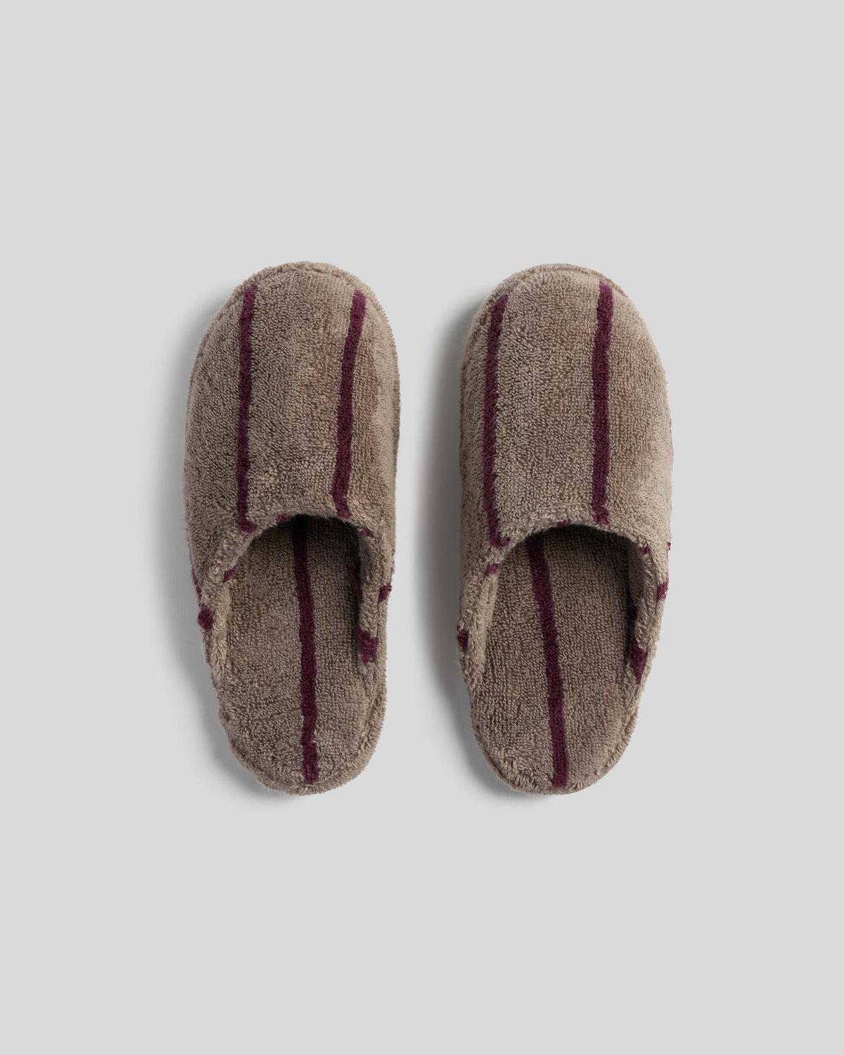Turkish Cotton Stripe Slippers (Warm Grey with Garnet)