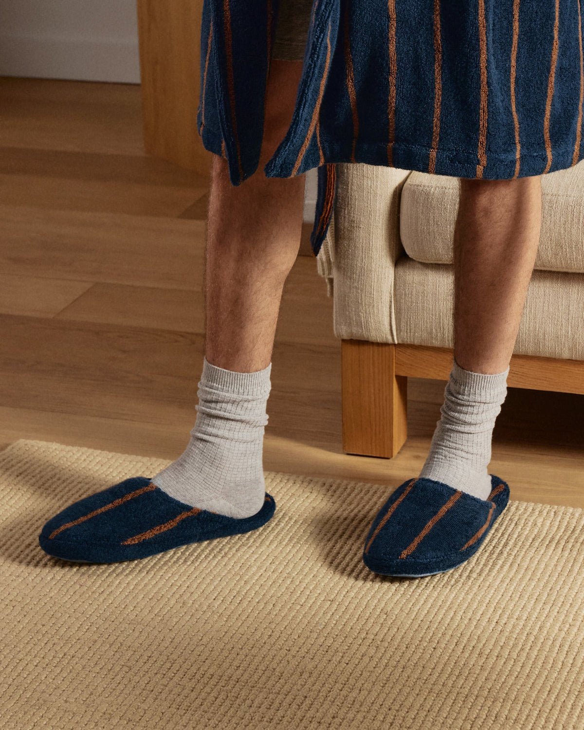 Turkish Cotton Stripe Slippers (Ink with Tobacco)